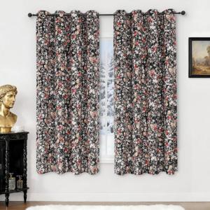 imageEstelar Textiler Green Velvet Floral Pattern Blackout Curtains for Living Room 96 Inches Long 2 Panels Luxury Room Darkening Thermal Insulated Grommet Window Curtains ampamp Drapes for Bedroom 52Wx96LBlack