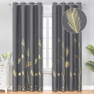 image:imageEstelar Textiler Dark Grey Blackout Curtains amp Drapes 84 Inch Length 2 Panels Set for Living Room Thermal Insulated Room Darkening Gold Palm Leaf Pattern Grommet Drapes for Bedroom 52Wx84LDark Gray