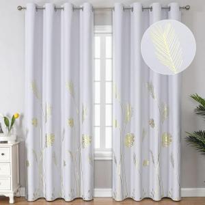 image:imageEstelar Textiler Greyish White Room Darkening Curtains 84 Inches Long for Bedroom Gold Palm Leaf and Wheat Pattern Light Filtering Window Curtain Drapes for Living Room 52Wx84L 2 Panels