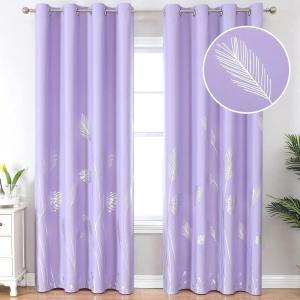 image:imageEstelar Textiler Lilac Blackout Curtains for Living Room Room Darkening Curtains with Silver Palm Tree Pattern Light Blocking Thermal Insulated Window Drapes for Kids Room 52Wx84L 2 Panels