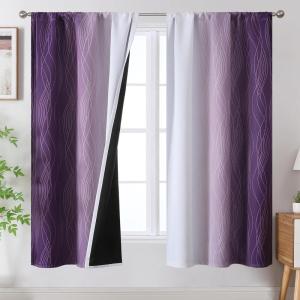 image:imageEstelar Textiler Purple and Grey Blackout Curtains for Girls Bedroom Full Room Darkening Rod Pocket Ombre Curtains for Kids Room Thermal Insulated Light Blocking Gradient Drapes 42Wx63L 2 PanelsPurple and Greyish White
