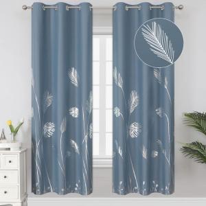 image:imageEstelar Textiler Stone Blue Blackout Curtains for Living RoomRoom Darkening Curtains with Silver Palm Tree Pattern Light Blocking Thermal Insulated Window Drapes for Kids Bedroom38Wx72L2 Panels