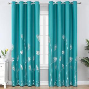 image:imageEstelar Textiler Teal Blackout Curtains for Living Room Grommet Curtains with Silver Palm Tree Pattern Light Blocking Thermal Insulated Window Drapes for Bedroom 52Wx84L 2 Panels