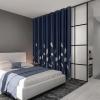 image:imageEstelar Textiler Blackout Curtain for Bedroom 80W x 108L Inch Silver Palm Tree Printed Curtain Thermal Insulated Elegant Drape for Dining Room 66ft Wide x9ft Long Navy Blue 1 PanelNavy BlueSilver Print