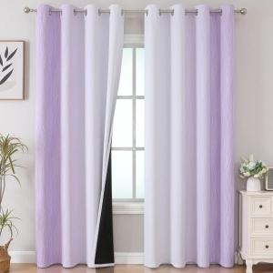 image:imageEstelar Textiler Lilac and Greyish White Gradient Blackout Curtains for Bedroom Thermal Insulated Ombre Blackout Drapes Light Blocking Energy Saving Curtains for Living Room52Wx84L2 Panels