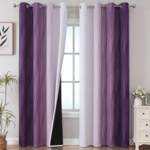 image:imageEstelar Textiler Purple and Greyish White Ombre Blackout Curtains 84 Inches Long Full Room Darkening Grommet Curtains for Bedroom Thermal Insulated Blackout Drapes for Living Room 52Wx84L 2 Panels
