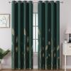 image:imageEstelar Textiler Green Blackout Curtains for Bedroom 84 Inches Long Thermal Insulated Energy Saving Grommet Curtains for Living Room Gold Palm Leaves Printed Window Drapes 52Wx84L 2 Panels