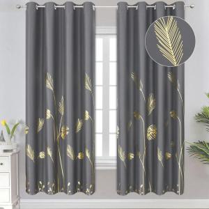 image:imageEstelar Textiler Blackout Curtains 72 inch Length 2 Panels Set Palm Tree and Wheat Pattern Grommet Curtains Light Blocking Thermal Insulated Window Blackout Drapes for Bedroom 52Wx72L Dark Grey