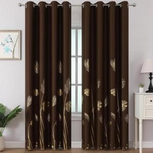 image:imageEstelar Textiler Brown Blackout Curtains for Living Room 84 Inch Length 2 Panels Set Gold Palm Leaves Printed Window Drapes Thermal Insulated Energy Saving Grommet Curtains for Bedroom 52Wx84L