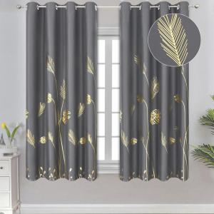 image:imageEstelar Textiler Palm Leaves Blackout Curtains 63 inch Length 2 Panels for Bedroom Light Blocking Blackout Drapes Thermal Insulated Window Grommet Curtains for Living Room 52Wx63L Dark Grey