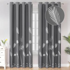 image:imageEstelar Textiler Window Curtain 2 Panels Blackout Thermal Insulated Light Blocking Silver Tropical Palm Blackout Curtains for Bedroom Living Room 52Wx96L Dark Grey 1 Pair